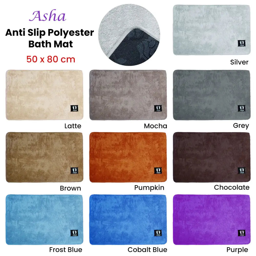 Asha Anti Slip Polyester Bath Mat 50 x 80 cm Cobalt Blue - Home & Garden > Bathroom Accessories