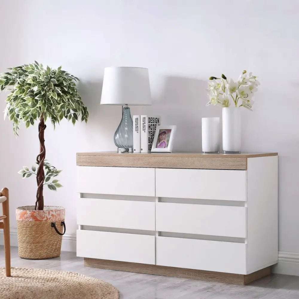 Ashley Coastal White Wooden Chest of 6 Drawers - Furniture > Living Room