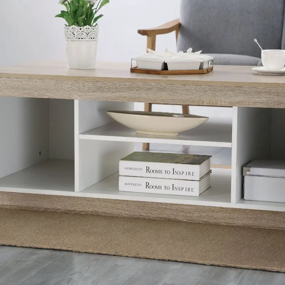 Ashley Coastal White Wooden Coffee Table Oak and White - Furniture > Living Room > Coffee Tables