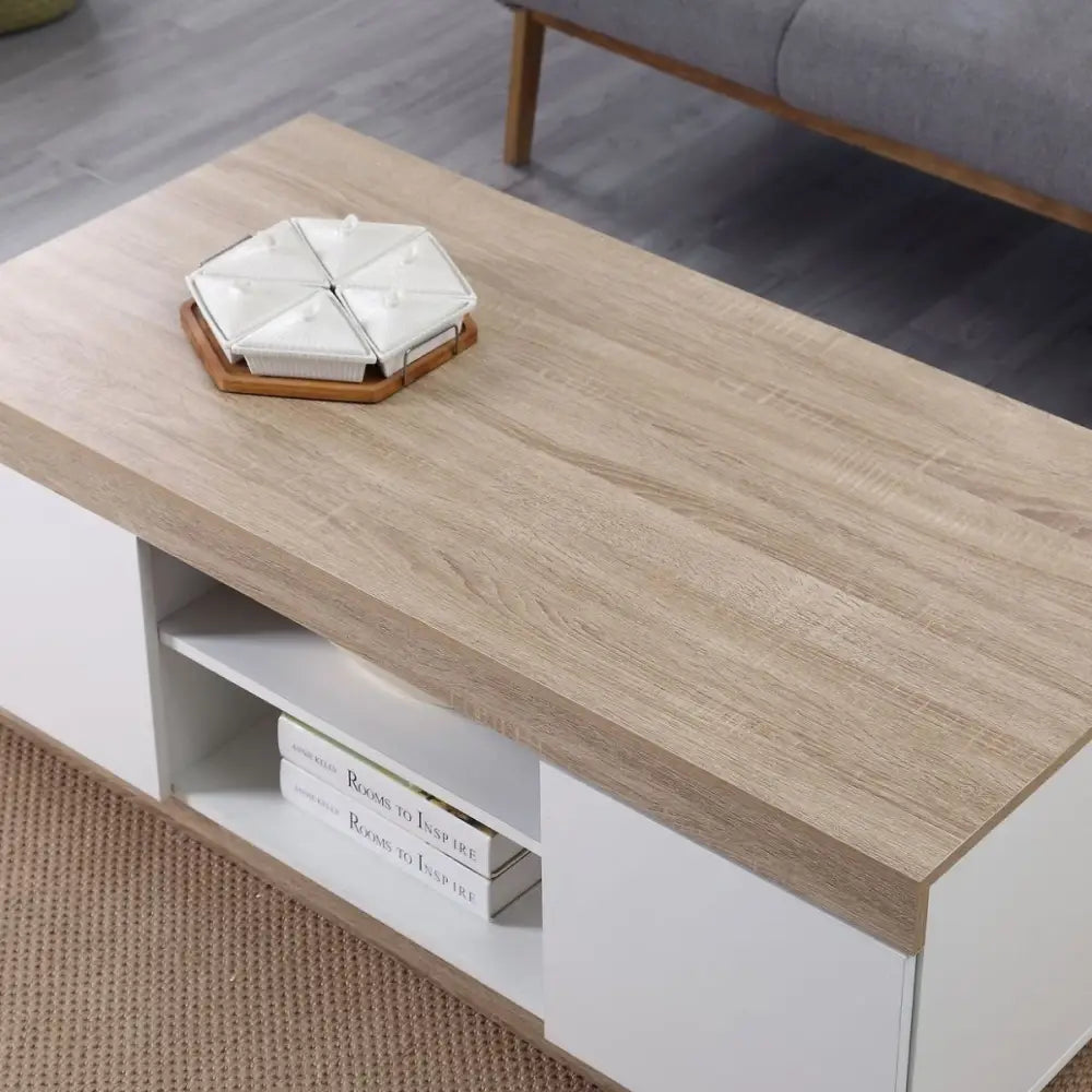 Ashley Coastal White Wooden Coffee Table Oak and White - Furniture > Living Room > Coffee Tables