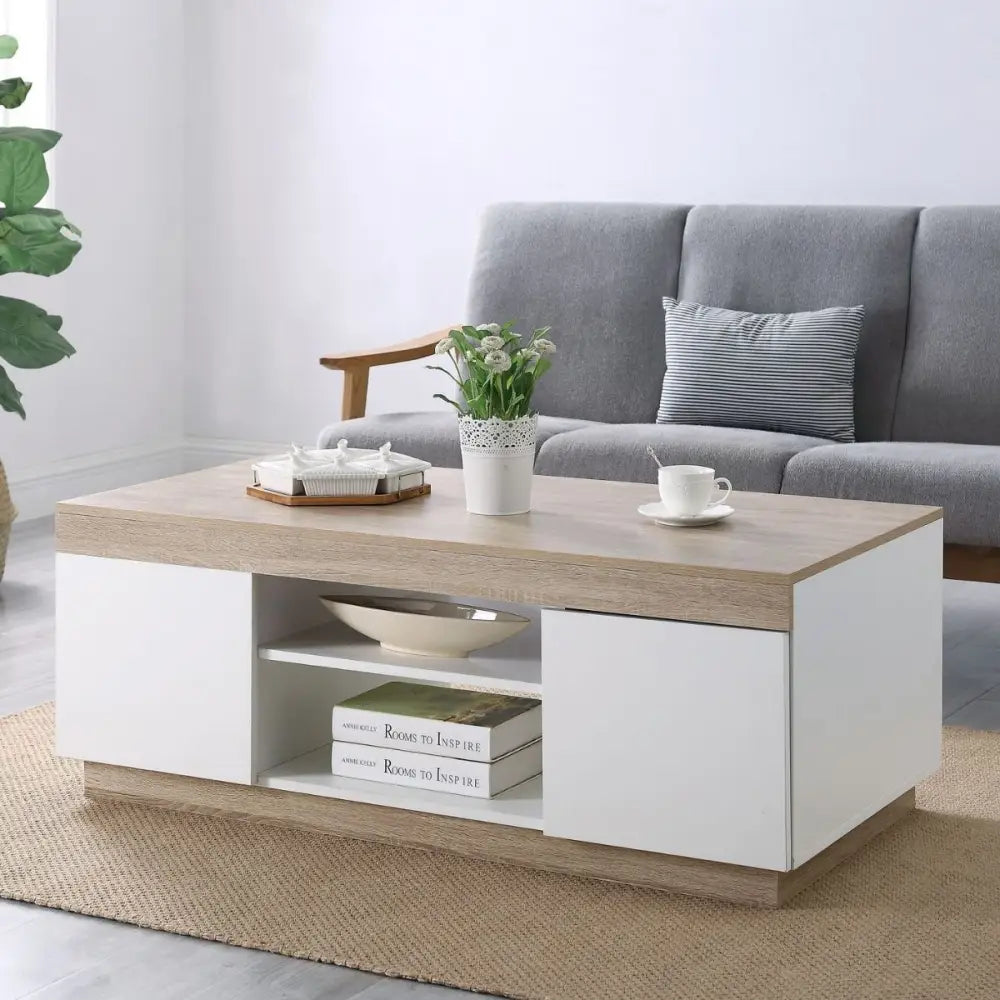 Ashley Coastal White Wooden Coffee Table Oak and White - Furniture > Living Room > Coffee Tables