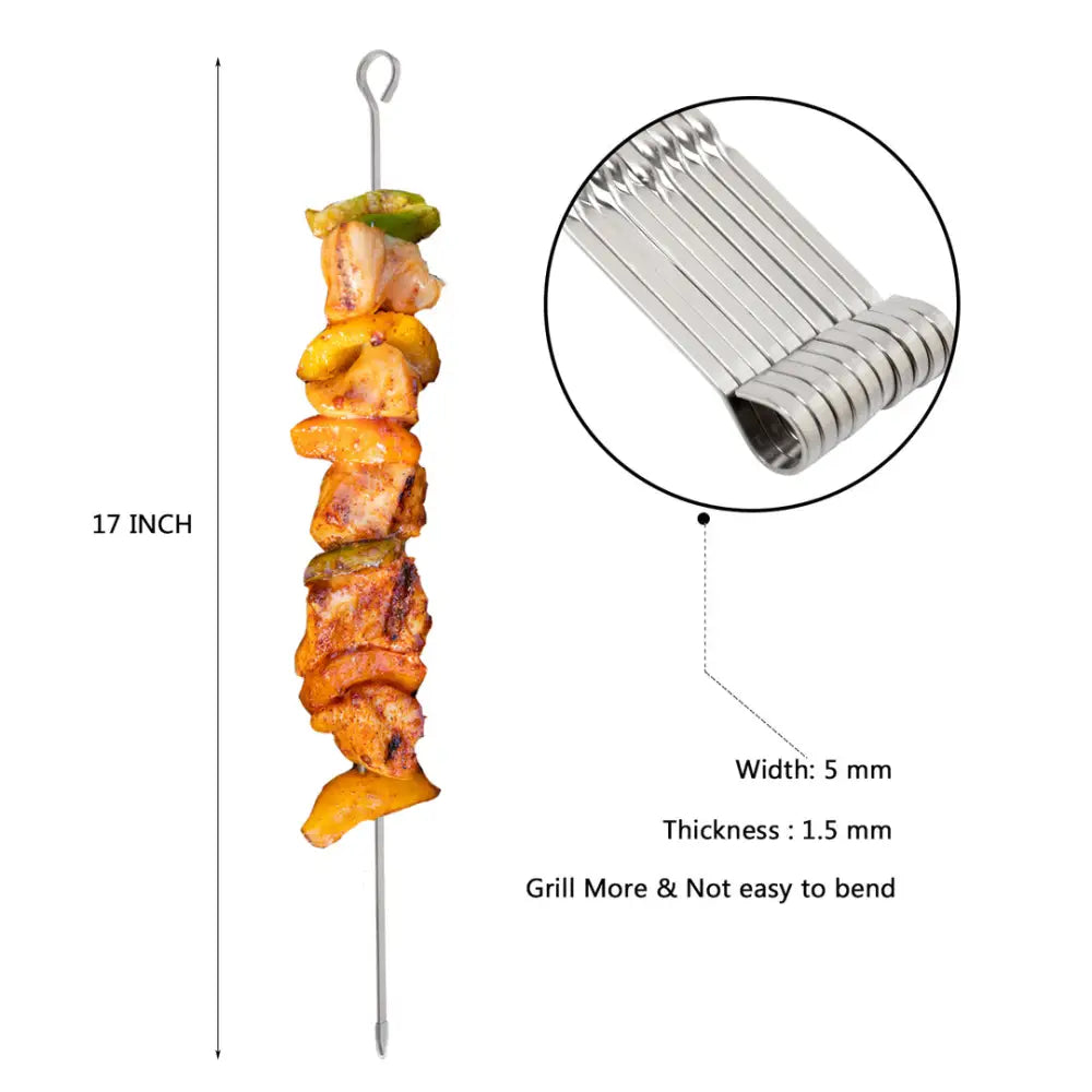 ASMOKE METAL SKEWERS FOR GRILLING KABOB STICKS 43.1CM*10PCS - Home & Garden > BBQ