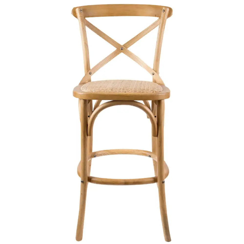 Aster 2pc Crossback Bar Stools Dining Chair Solid Birch Timber Rattan Seat - Oak - Furniture > Bar Stools & Chairs