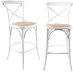 Aster 2pc Crossback Bar Stools Dining Chair Solid Birch Timber Rattan Seat White - Furniture > Bar Stools & Chairs