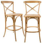 Aster 2pc Crossback Bar Stools Dining Chair Solid Birch Timber Rattan Seat - Oak - Furniture > Bar Stools & Chairs