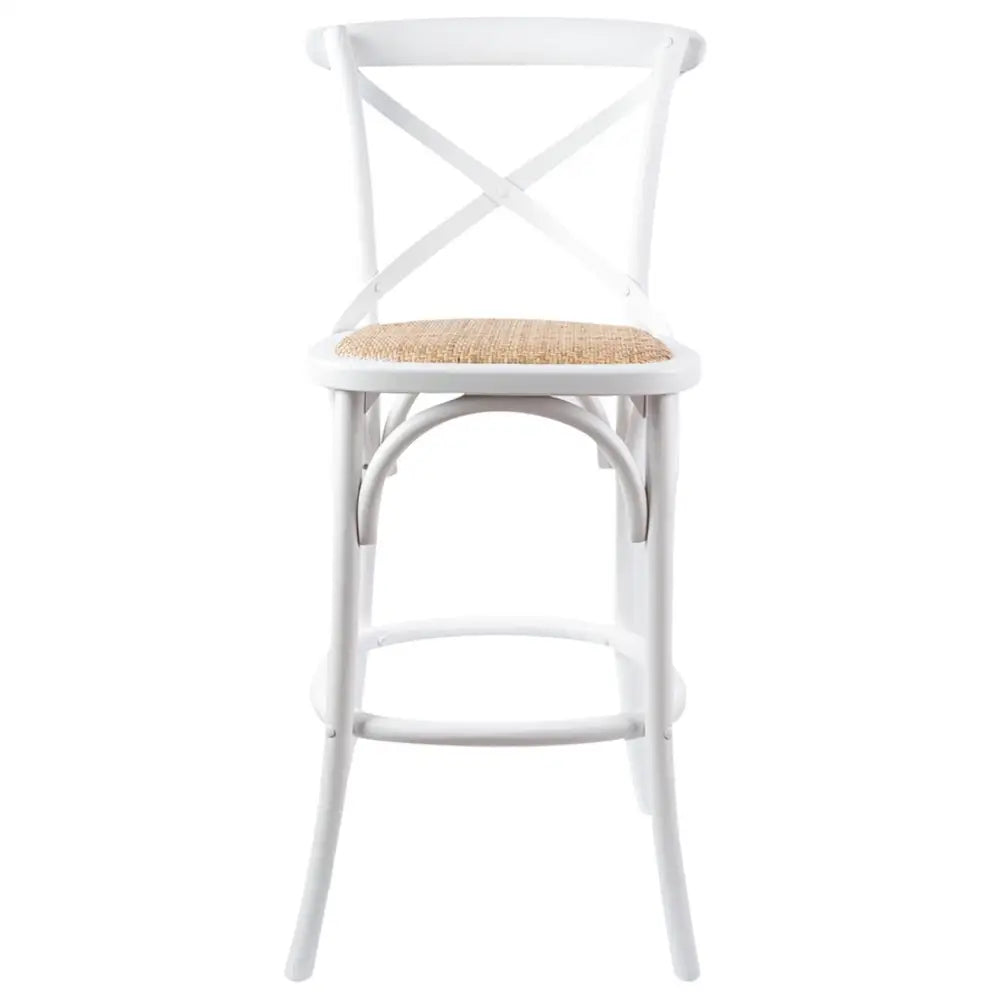 Aster 2pc Crossback Bar Stools Dining Chair Solid Birch Timber Rattan Seat White - Furniture > Bar Stools & Chairs