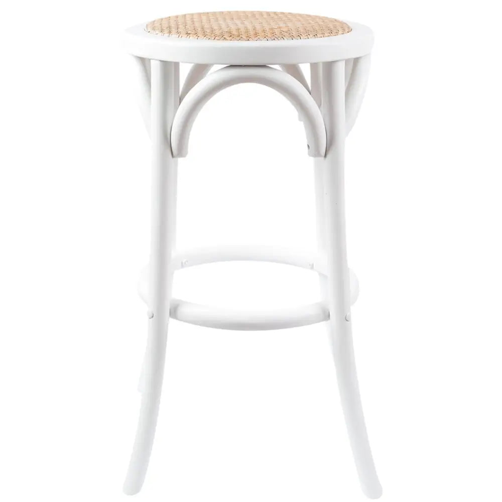 Aster 2pc Round Bar Stools Dining Stool Chair Solid Birch Wood Rattan Seat White - Furniture > Bar Stools & Chairs