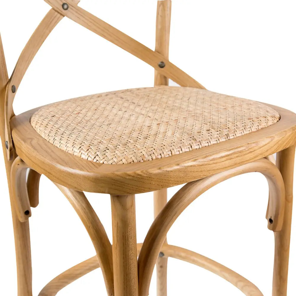 Aster 3pc Crossback Bar Stools Dining Chair Solid Birch Timber Rattan Seat - Oak - Furniture > Bar Stools & Chairs