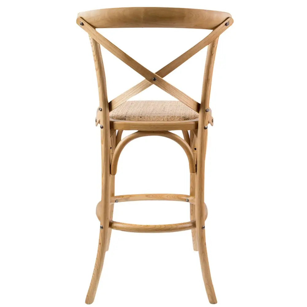 Aster 3pc Crossback Bar Stools Dining Chair Solid Birch Timber Rattan Seat - Oak - Furniture > Bar Stools & Chairs