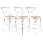 Aster 3pc Crossback Bar Stools Dining Chair Solid Birch Timber Rattan Seat White - Furniture > Bar Stools & Chairs