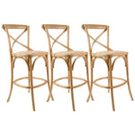 Aster 3pc Crossback Bar Stools Dining Chair Solid Birch Timber Rattan Seat - Oak - Furniture > Bar Stools & Chairs