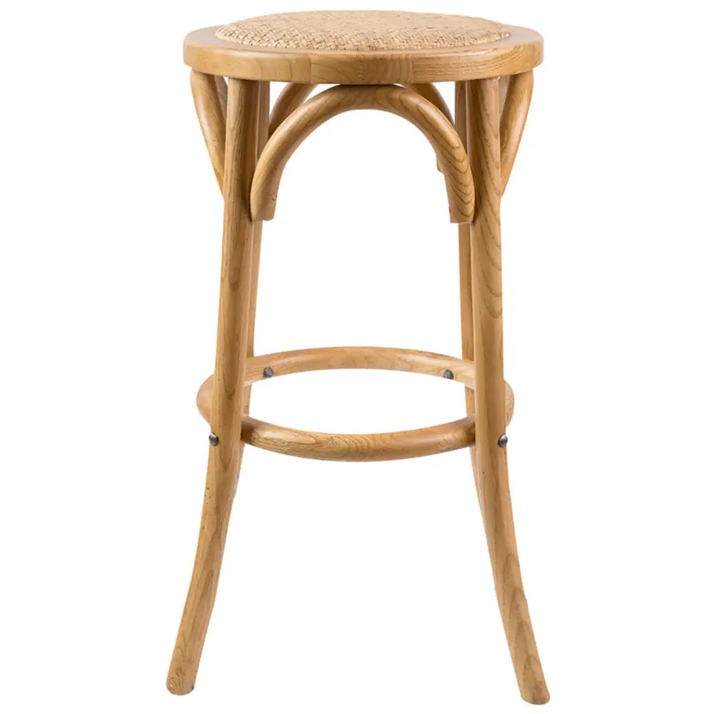 Aster 3pc Round Bar Stools Dining Stool Chair Solid Birch Wood Rattan Seat Oak - Furniture > Bar Stools & Chairs