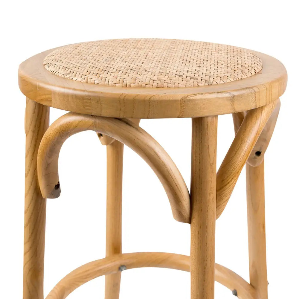 Aster 3pc Round Bar Stools Dining Stool Chair Solid Birch Wood Rattan Seat Oak - Furniture > Bar Stools & Chairs