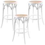 Aster 3pc Round Bar Stools Dining Stool Chair Solid Birch Wood Rattan Seat White - Furniture > Bar Stools & Chairs