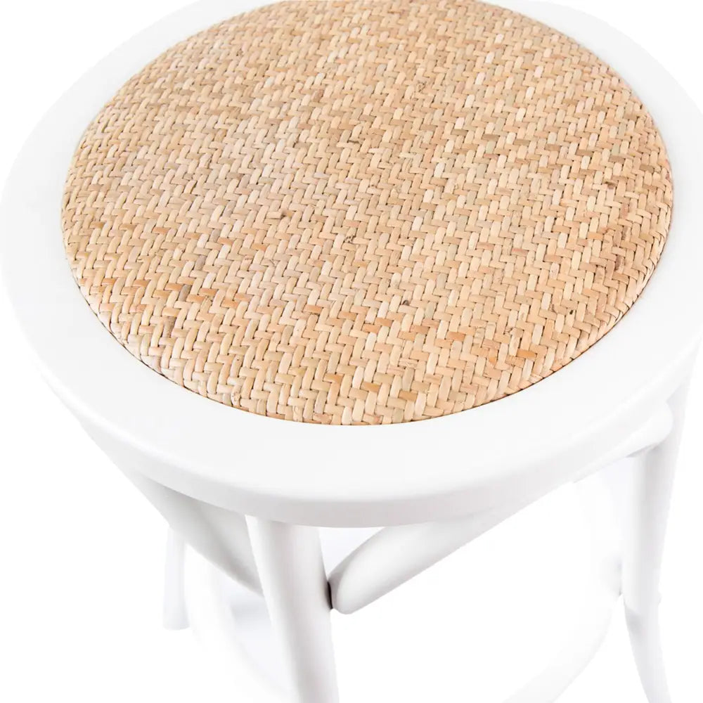 Aster 3pc Round Bar Stools Dining Stool Chair Solid Birch Wood Rattan Seat White - Furniture > Bar Stools & Chairs
