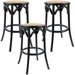 Aster 3pc Round Bar Stools Dining Stool Chair Solid Birch Wood Rattan Seat Black - Furniture > Bar Stools & Chairs
