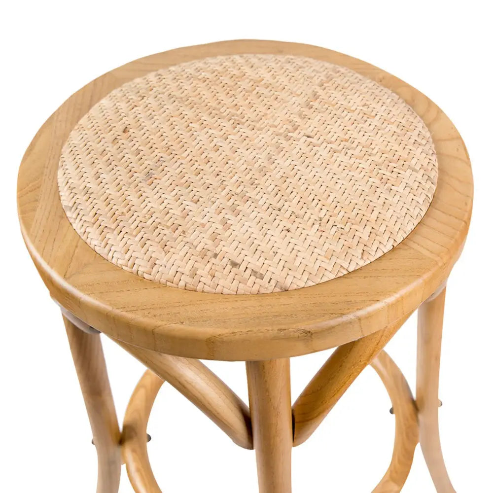 Aster 3pc Round Bar Stools Dining Stool Chair Solid Birch Wood Rattan Seat Oak - Furniture > Bar Stools & Chairs