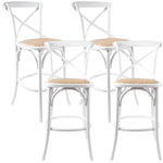 Aster 4pc Crossback Bar Stools Dining Chair Solid Birch Timber Rattan Seat White - Furniture > Bar Stools & Chairs