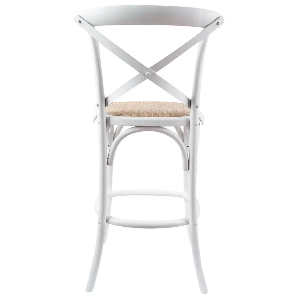 Aster 4pc Crossback Bar Stools Dining Chair Solid Birch Timber Rattan Seat White - Furniture > Bar Stools & Chairs
