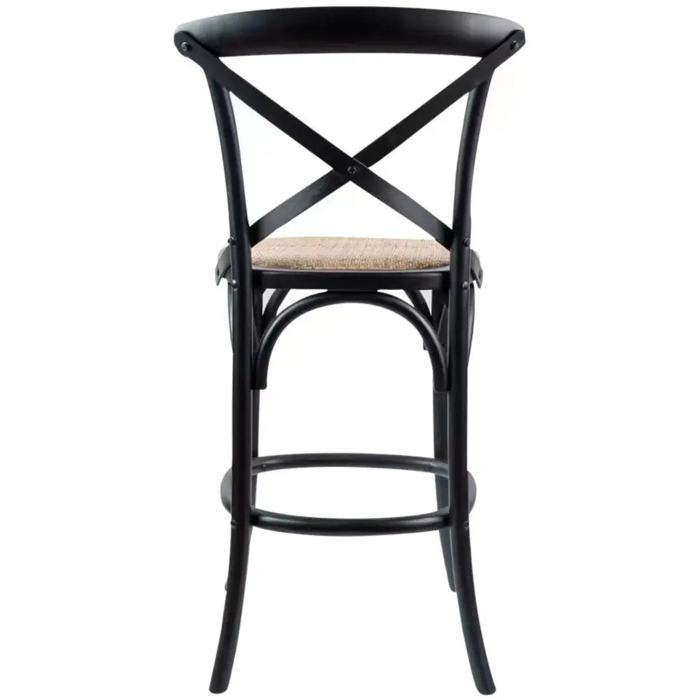 Aster Crossback Bar Stools Dining Chair Solid Birch Timber Rattan Seat - Black - Furniture > Bar Stools & Chairs