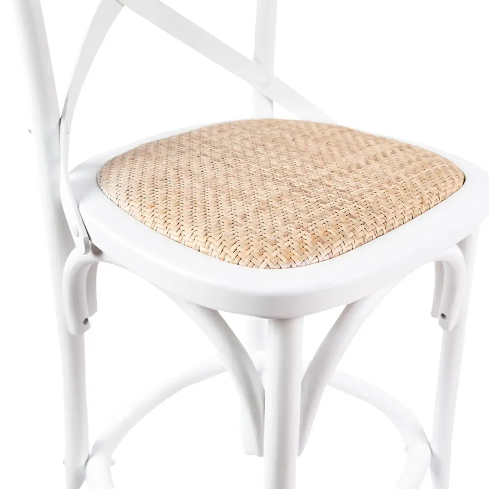 Aster Crossback Bar Stools Dining Chair Solid Birch Timber Rattan Seat - White - Furniture > Bar Stools & Chairs