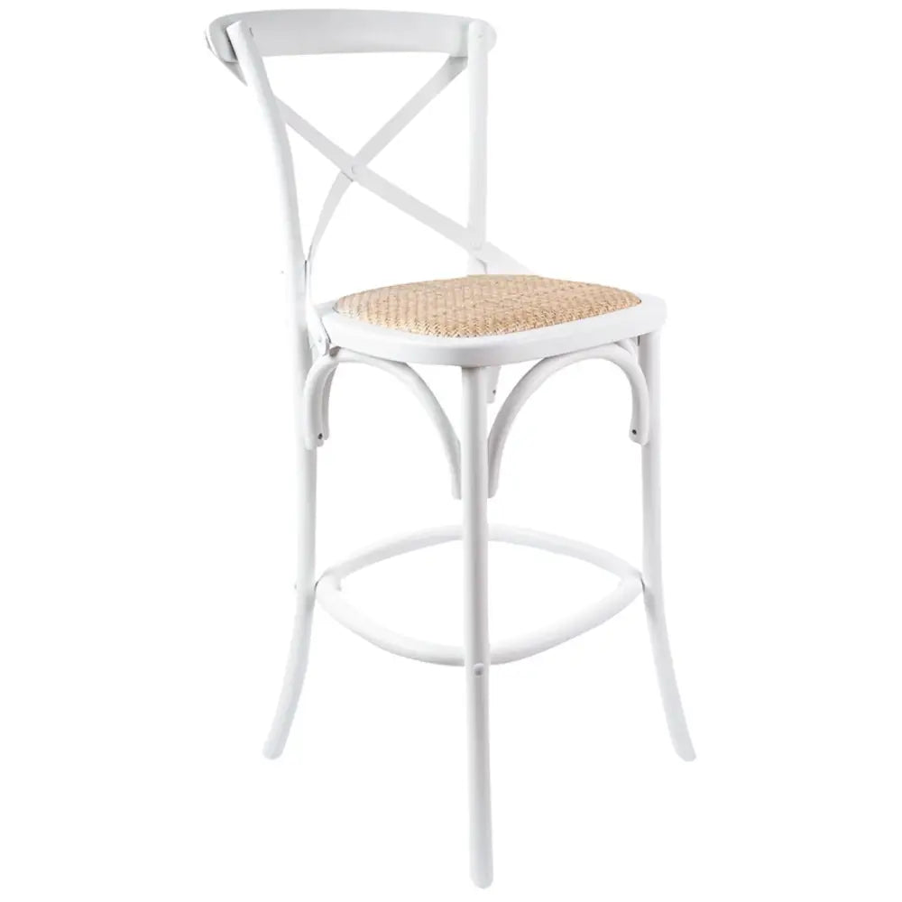 Aster Crossback Bar Stools Dining Chair Solid Birch Timber Rattan Seat - White - Furniture > Bar Stools & Chairs