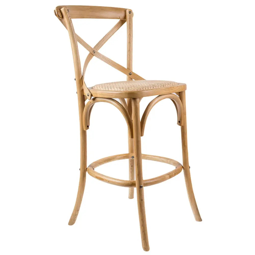 Aster Crossback Bar Stools Dining Chair Solid Birch Timber Rattan Seat - Oak - Furniture > Bar Stools & Chairs