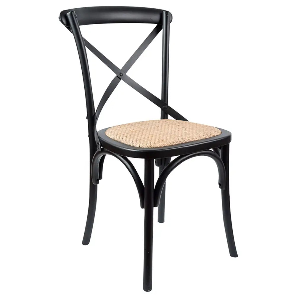 Aster Crossback Dining Chair Set of 2 Solid Birch Timber Wood Ratan Seat - Black - Furniture > Dining