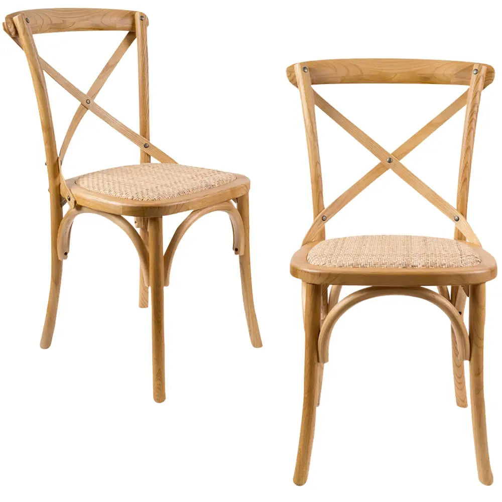 Aster Crossback Dining Chair Set of 2 Solid Birch Timber Wood Ratan Seat - Oak - Furniture > Dining