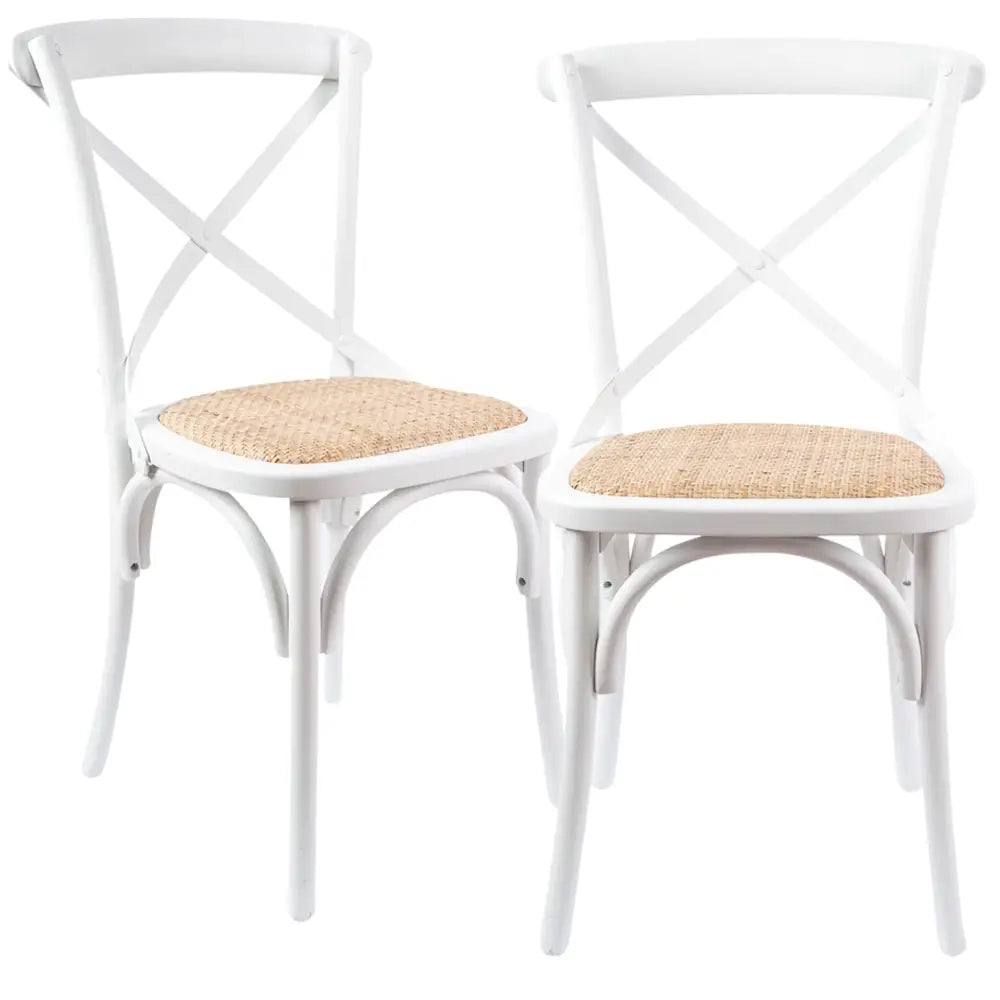 Aster Crossback Dining Chair Set of 2 Solid Birch Timber Wood Ratan Seat - White - Furniture > Dining