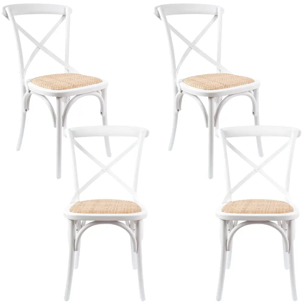 Aster Crossback Dining Chair Set of 4 Solid Birch Timber Wood Ratan Seat - White - Furniture > Dining