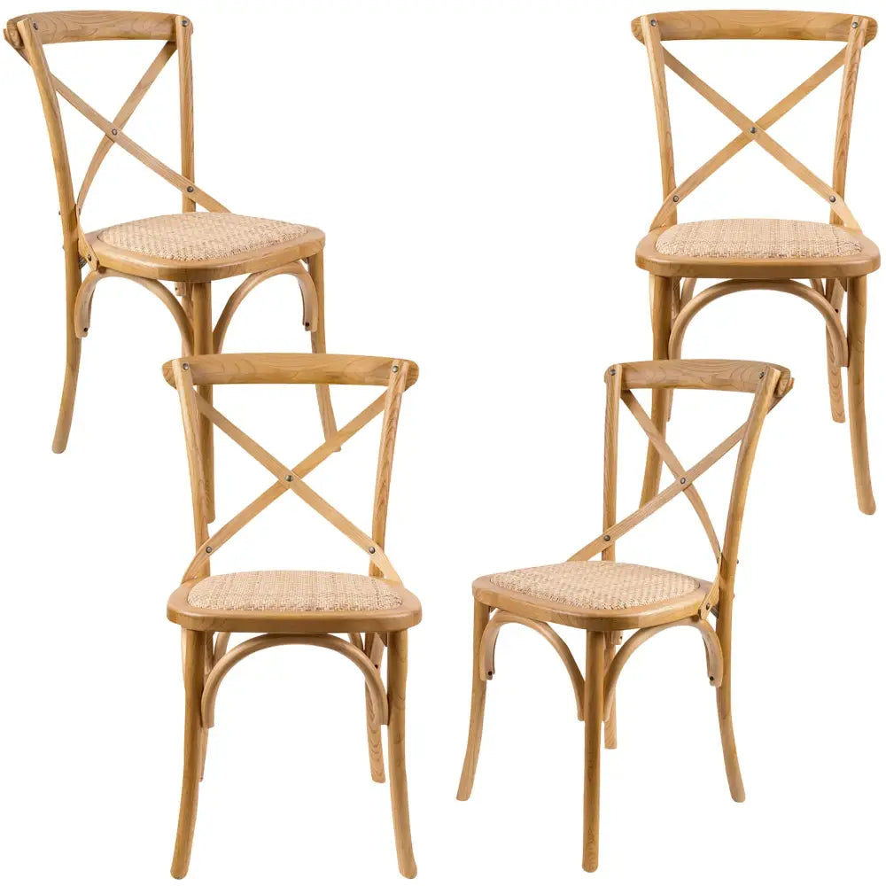 Aster Crossback Dining Chair Set of 4 Solid Birch Timber Wood Ratan Seat - Oak - Furniture > Dining