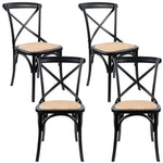 Aster Crossback Dining Chair Set of 4 Solid Birch Timber Wood Ratan Seat - Black - Furniture > Dining