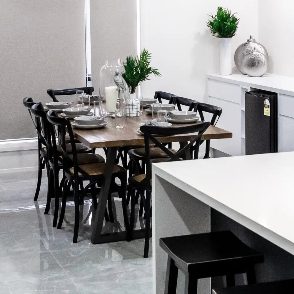 Aster Crossback Dining Chair Set of 4 Solid Birch Timber Wood Ratan Seat - Black - Furniture > Dining