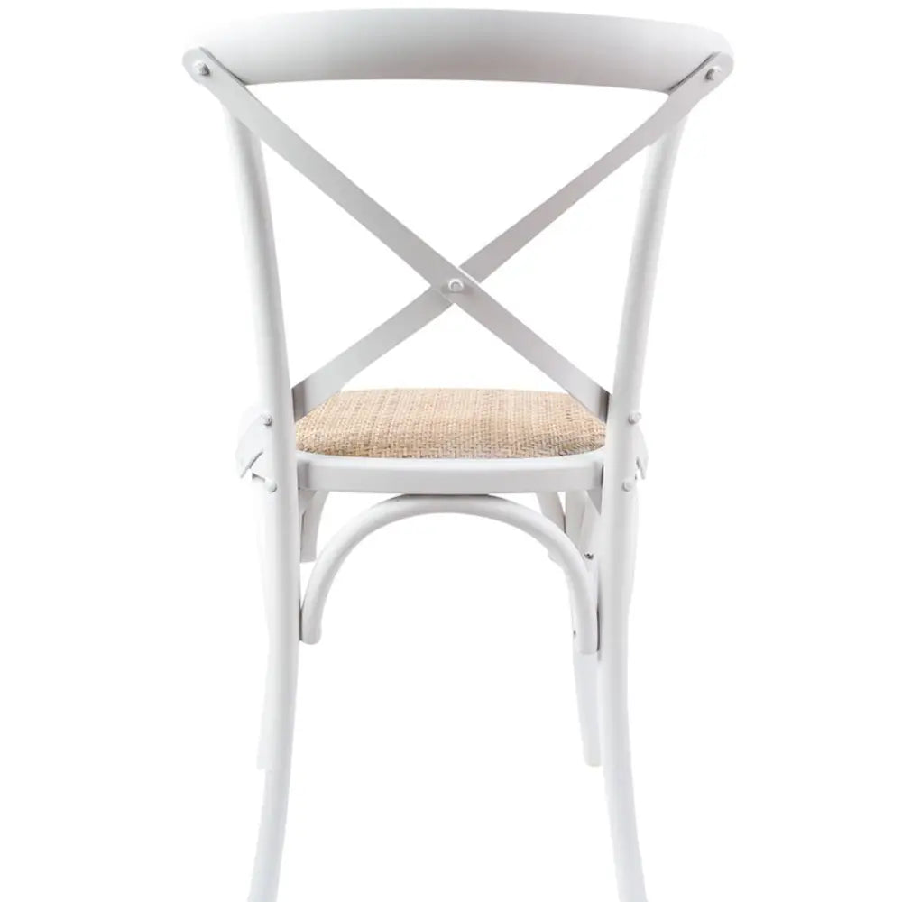 Aster Crossback Dining Chair Set of 4 Solid Birch Timber Wood Ratan Seat - White - Furniture > Dining