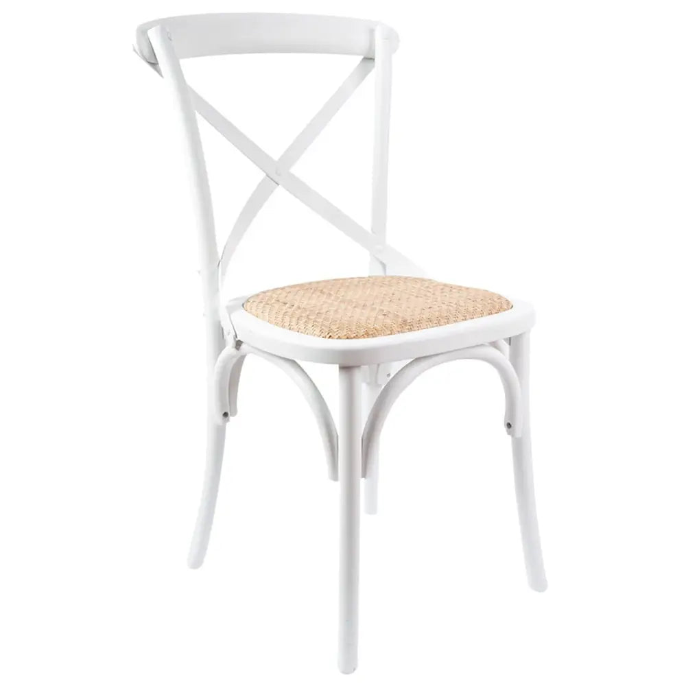 Aster Crossback Dining Chair Set of 4 Solid Birch Timber Wood Ratan Seat - White - Furniture > Dining