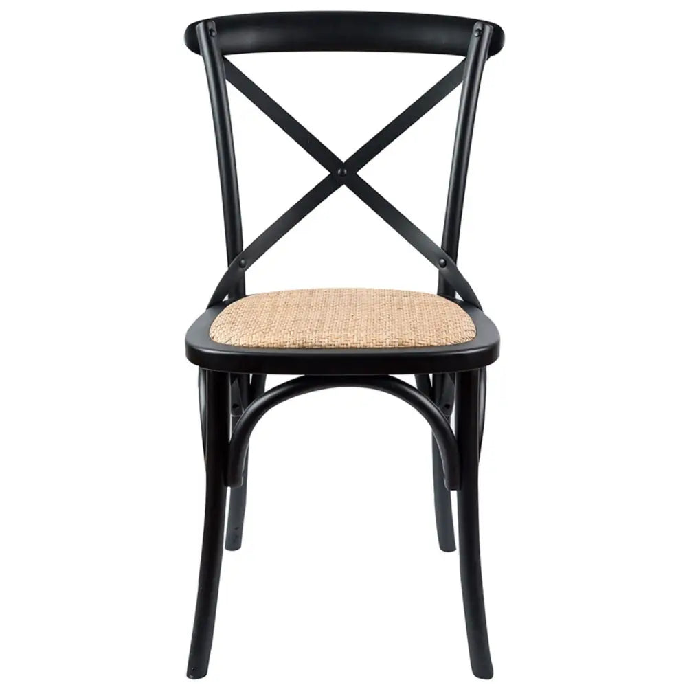 Aster Crossback Dining Chair Set of 4 Solid Birch Timber Wood Ratan Seat - Black - Furniture > Dining
