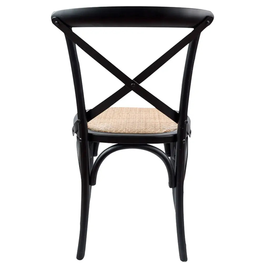 Aster Crossback Dining Chair Set of 6 Solid Birch Timber Wood Ratan Seat - Black - Furniture > Dining