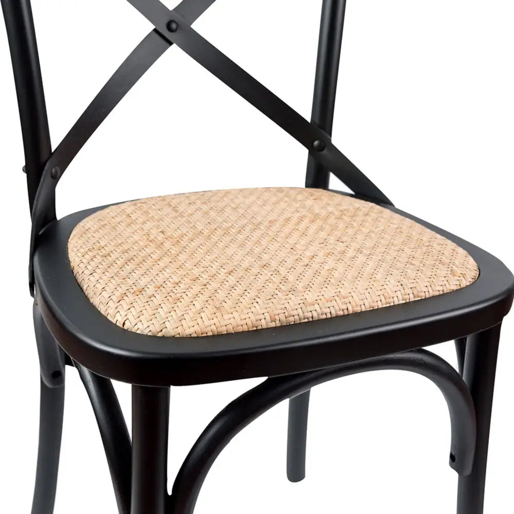 Aster Crossback Dining Chair Set of 6 Solid Birch Timber Wood Ratan Seat - Black - Furniture > Dining