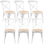 Aster Crossback Dining Chair Set of 6 Solid Birch Timber Wood Ratan Seat - White - Furniture > Dining