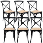 Aster Crossback Dining Chair Set of 6 Solid Birch Timber Wood Ratan Seat - Black - Furniture > Dining