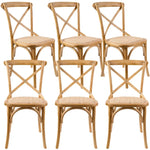 Aster Crossback Dining Chair Set of 6 Solid Birch Timber Wood Ratan Seat - Oak - Furniture > Dining