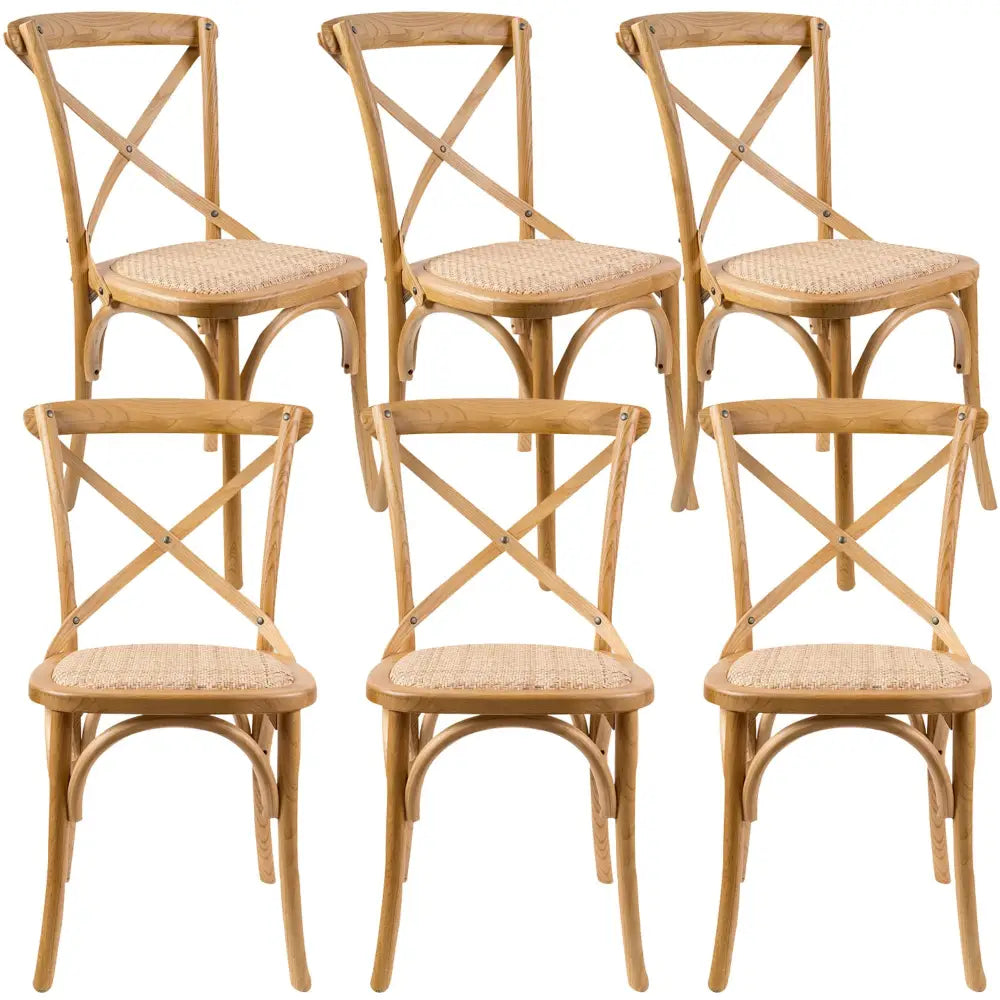 Aster Crossback Dining Chair Set of 6 Solid Birch Timber Wood Ratan Seat - Oak - Furniture > Dining