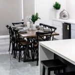 Aster Crossback Dining Chair Set of 8 Solid Birch Timber Wood Ratan Seat - Black - Furniture > Dining