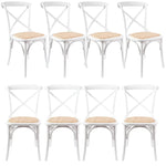 Aster Crossback Dining Chair Set of 8 Solid Birch Timber Wood Ratan Seat - White - Furniture > Dining