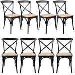 Aster Crossback Dining Chair Set of 8 Solid Birch Timber Wood Ratan Seat - Black - Furniture > Dining