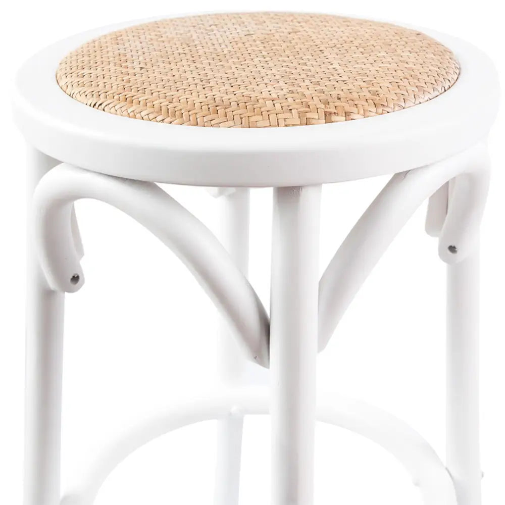 Aster Round Bar Stools Dining Stool Chair Solid Birch Timber Rattan Seat White - Furniture > Bar Stools & Chairs