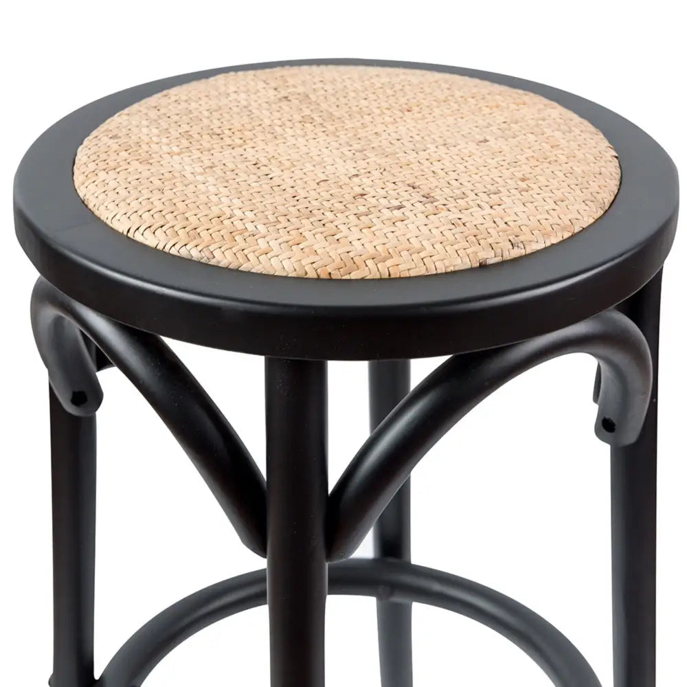 Aster Round Bar Stools Dining Stool Chair Solid Birch Timber Rattan Seat Black - Furniture > Bar Stools & Chairs