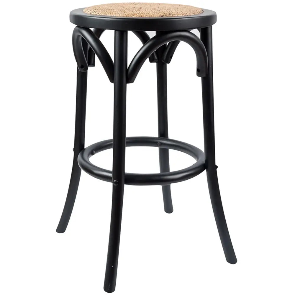 Aster Round Bar Stools Dining Stool Chair Solid Birch Timber Rattan Seat Black - Furniture > Bar Stools & Chairs