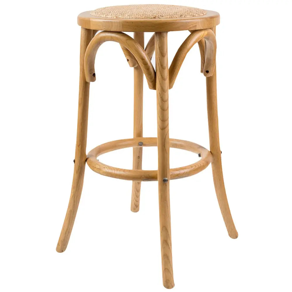 Aster Round Bar Stools Dining Stool Chair Solid Birch Timber Rattan Seat - Oak - Furniture > Bar Stools & Chairs